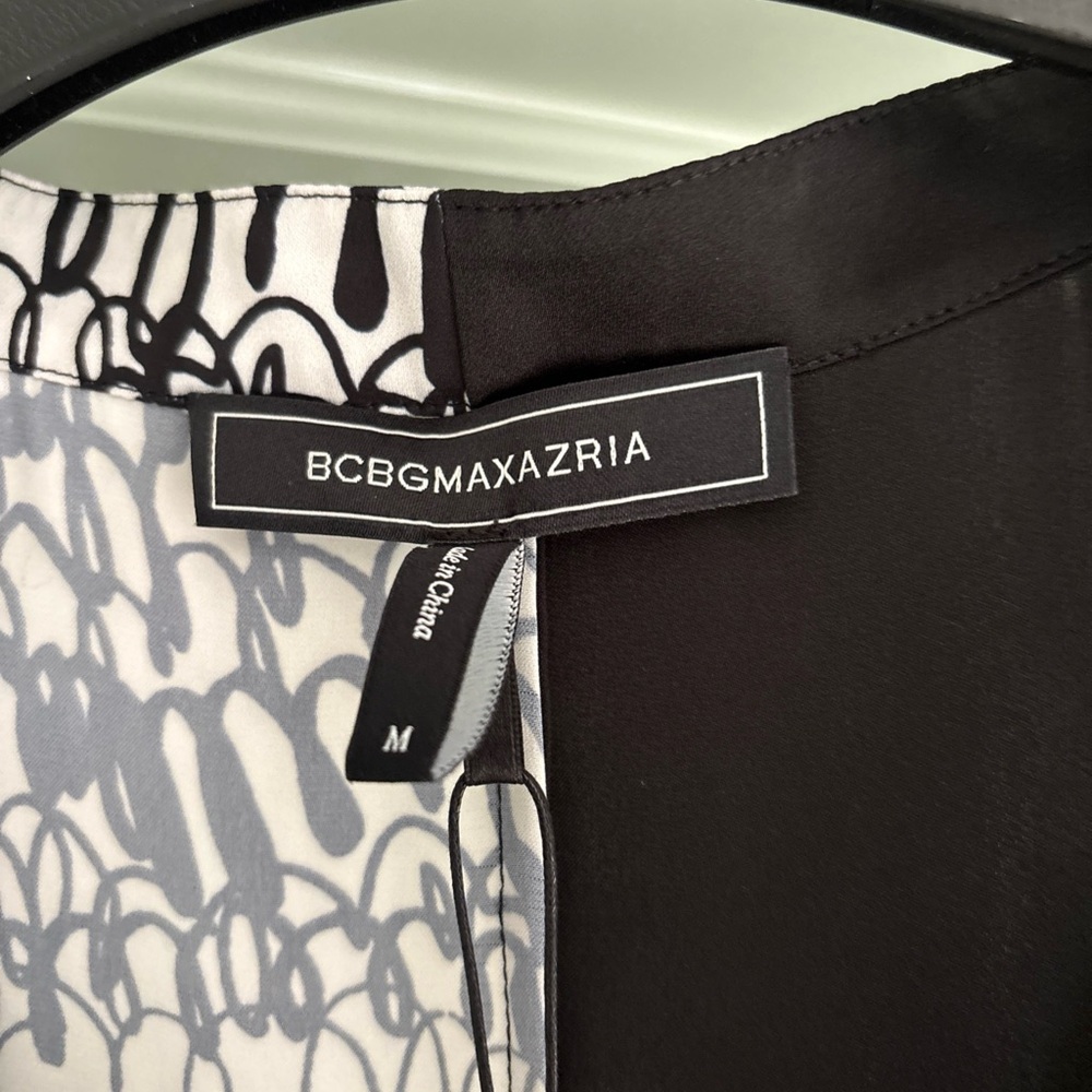 BCBG Black and White Asymmetrical Graphic Blouse - Picture 3 of 6